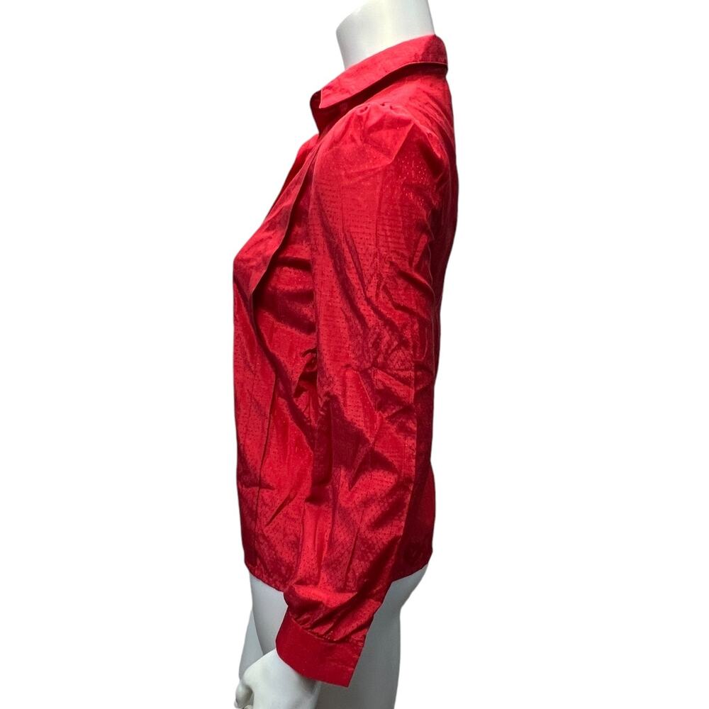 Vintage Bryn Mawr Red Satin Button-Down Blouse - … - image 2